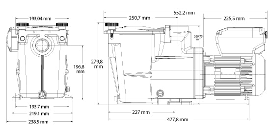 Dimensions pompe piscine Hayward Super pump VSTD